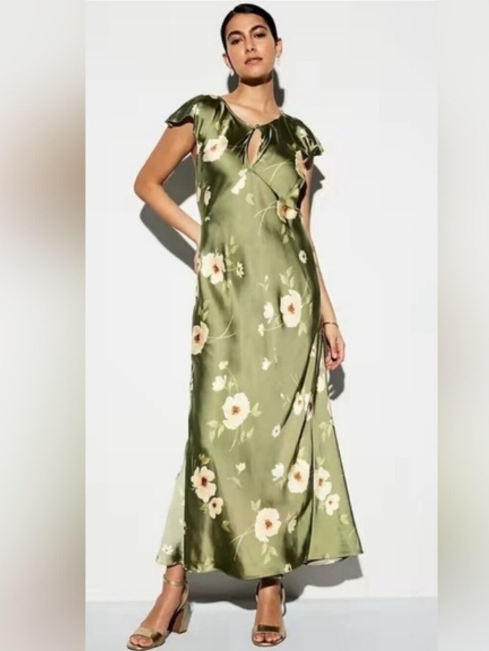 NWT The Occasion Old Navy Flutter-Sleeve Keyhole Satin Maxi Dress Size XL